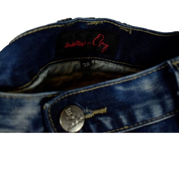 Embellish Mens 38 x 34 Distressed Blue Biker Jeans - Picture 5 of 8